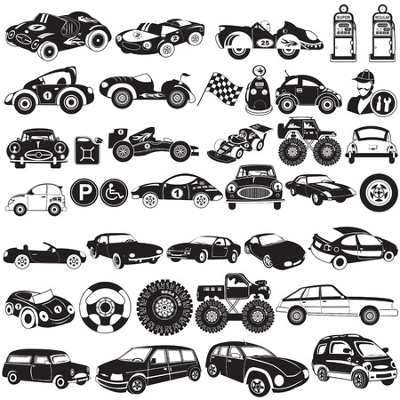 Wide collection of different cars, black  vector illustration icons.のイラスト素材