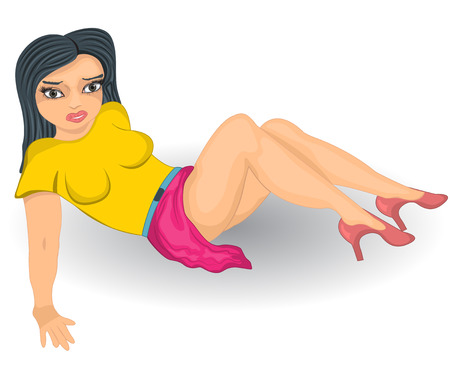 Vector illustration of a Cartoon sexy dark haired girl in a skirt.のイラスト素材