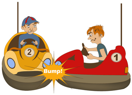Vector illustration of two teenage bumper car drivers bumping each other.のイラスト素材