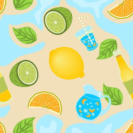 Vector illustration of a lemon and lemonade seamless background pattern.