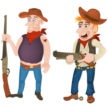 illustration of two colored western bandits armed with riflesのイラスト素材