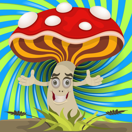 Happy mushroom with open handsのイラスト素材