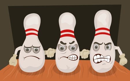 angry bowling pins emotion funny illustration.のイラスト素材