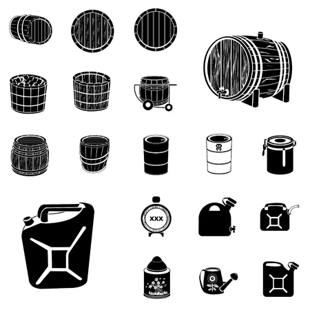 Vector illustration of barrel and canister black icons for different purposesのイラスト素材