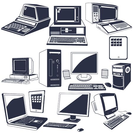 Vector illustration of different computer black iconsのイラスト素材