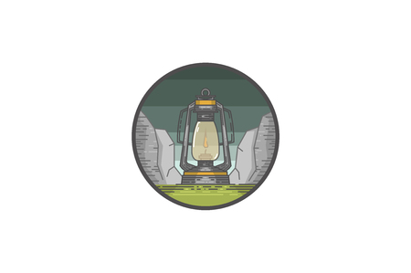 Vintage summer camp badge and outdoors emblem. Oil lamp.のイラスト素材