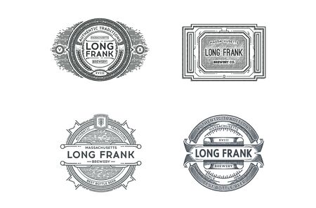 Set of Retro Vintage Beer Badges, Labels on Dark Background. のイラスト素材