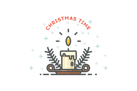 Christmas candle on a white background. Line art. Stock vector.のイラスト素材