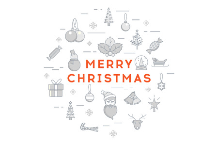 Christmas ball design with thin line icons. Vector illustrationのイラスト素材