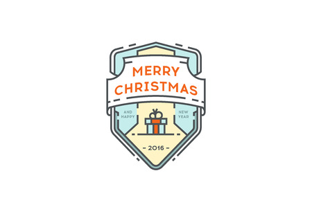 Holiday Christmas badge with gift boxes. Vector.のイラスト素材