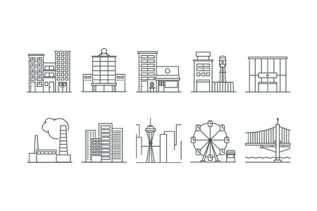 Building icons set. Line art. Stock vector.の写真素材