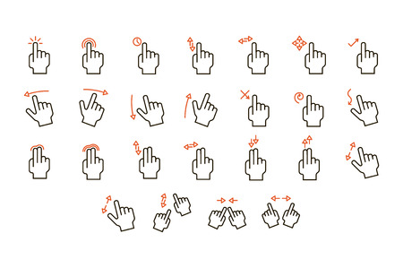 Touch Screen Gestures icons Set. Line art. Stock vector.のイラスト素材