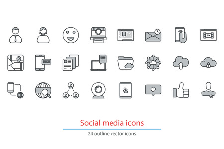 Social media, social network, communication outline icons.のイラスト素材