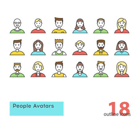 Set of modern outline People Avatars. Colorful.のイラスト素材