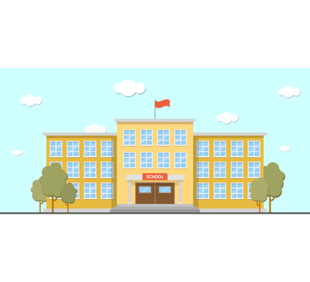 Bright flat illustration of school building for back to school banner or poster designのイラスト素材