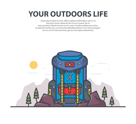 flat modern blue backpack. Outline illustration.のイラスト素材