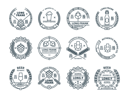 Outline colorless vector beer emblems, symbols, icons, pub labels, badges collectionの写真素材