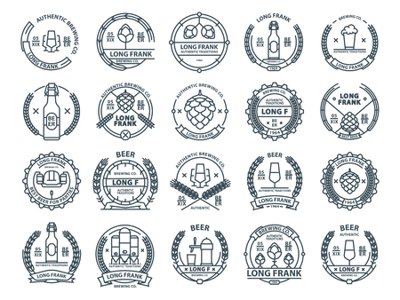 Outline colorless vector beer emblems, symbols, icons, pub labels, badges collectionのイラスト素材
