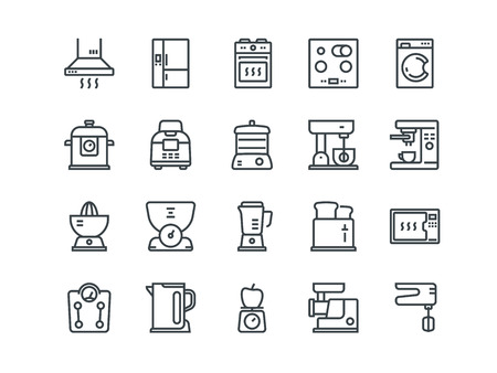Simple Set of Kitchen Appliances Related Vector Line Icons. Contains such Icons as Meat Grinder, Boiler, Multi Cooker and more. Editable Stroke. 48x48 Pixel Perfect.のイラスト素材