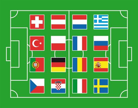 Soccer field with flags of European countriesのイラスト素材