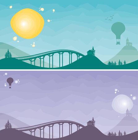 Landscape with bridgeのイラスト素材