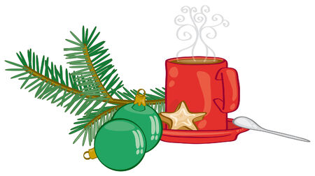 cup of hot chocolate on Christmas decor のイラスト素材