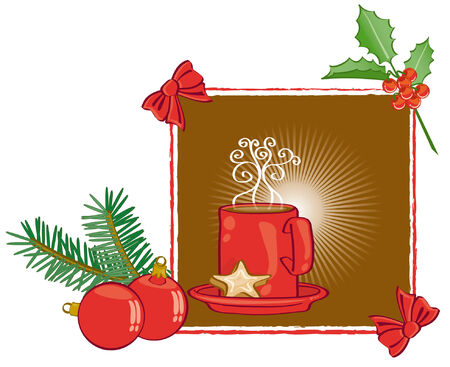 cup of hot chocolate on Christmas decor のイラスト素材