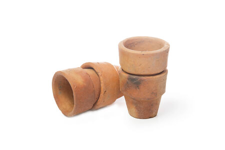 Little clay flower pots on white backgroundの写真素材