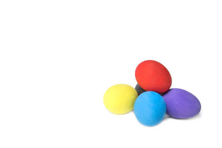 Colorful handmade easter eggs isolated on a white Backgroundの写真素材