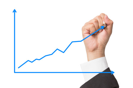 businessman drawing growing graph isolated on white background