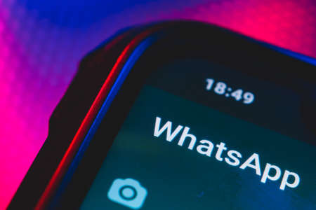 WhatsApp on the screen smartphone. WhatsApp is free texting and calling application for mobile...