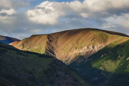 An impressive mountain range in Kuray steppe of Altai republic, Russiaの写真素材