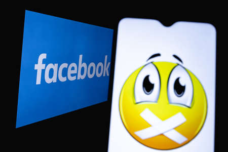 Kazan, Russia - May 4, 2021: The photo illustrates the use of censorship in the social network...