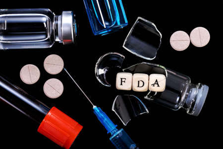 Food and Drug Administration (FDA) is a federal agency of the Department of Health and Human Services. The concept of rejection of new medications, vaccines and biopharmaceuticals by the FDA.の写真素材