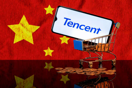 Kazan, Russia - August 4, 2021: Tencent Holdings Ltd. is a Chinese multinational technology...