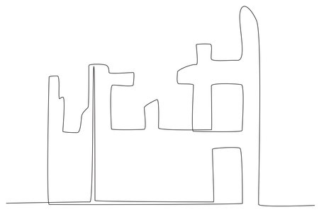 Half of the buildings were destroyed by the earthquake. Earthquake one-line drawingのイラスト素材