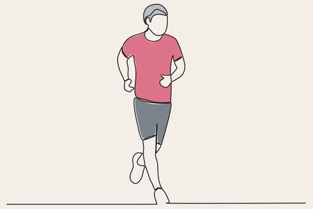 Colored illustration of a man excitedly jogging. Park activities one-line drawingのイラスト素材
