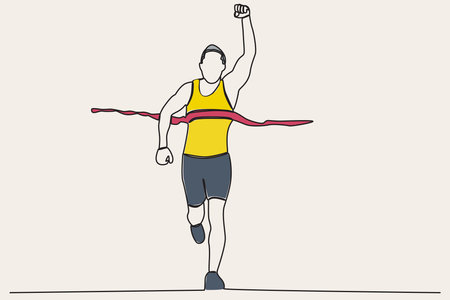 Color illustration of a runner eager to reach the finish line. Finish line one-line drawingのイラスト素材