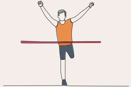 Color illustration of a running athlete reaching the finish. Finish line one-line drawingのイラスト素材