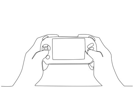 Close up to a gamer playing online games. Online gaming one-line drawingのイラスト素材