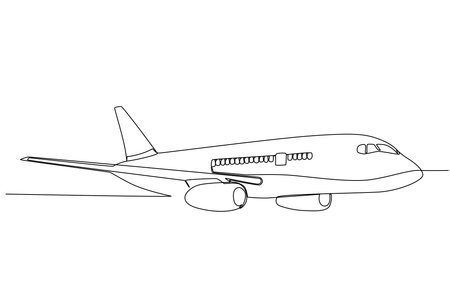 A plane preparing to travel. Pilot and plane one-line drawingのイラスト素材