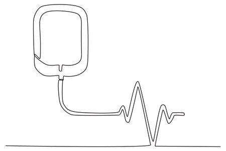 A bag of blood and a healthy symbol. World blood donor day one-line drawingのイラスト素材