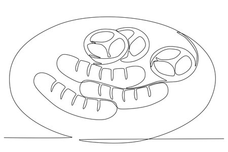 Healthy breakfast menu in the morning. Breakfast one-line drawingのイラスト素材