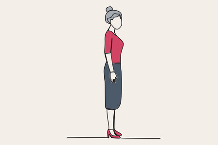 Colored illustration of a woman forming a right angle. Angles one-line drawingのイラスト素材