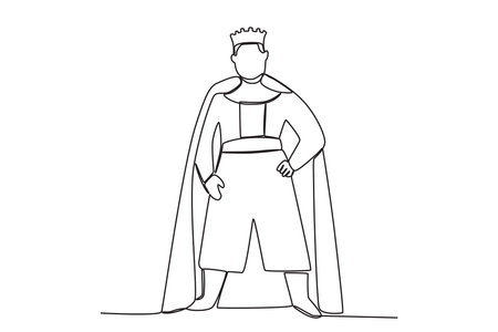 A king stands with his hands on his hips. King one-line drawingのイラスト素材