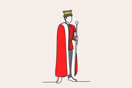 Color illustration of a king holding a scepter. King one-line drawingのイラスト素材