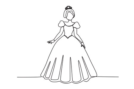 A beautiful queen wears a dress. Queen one-line drawingのイラスト素材