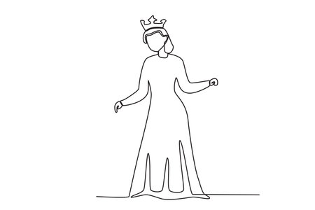A queen wearing a long dress. Queen one-line drawingのイラスト素材