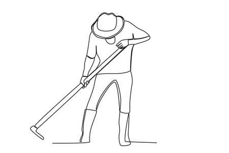 A farmer is eager to hoe. Farmer one-line drawingのイラスト素材