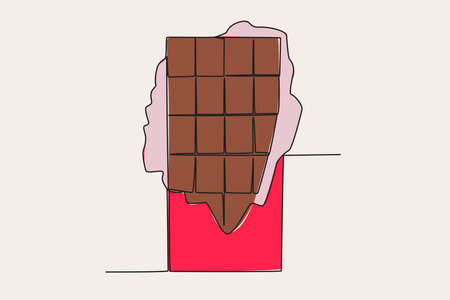 A full chocolate bar. World chocolate day one-line drawingのイラスト素材